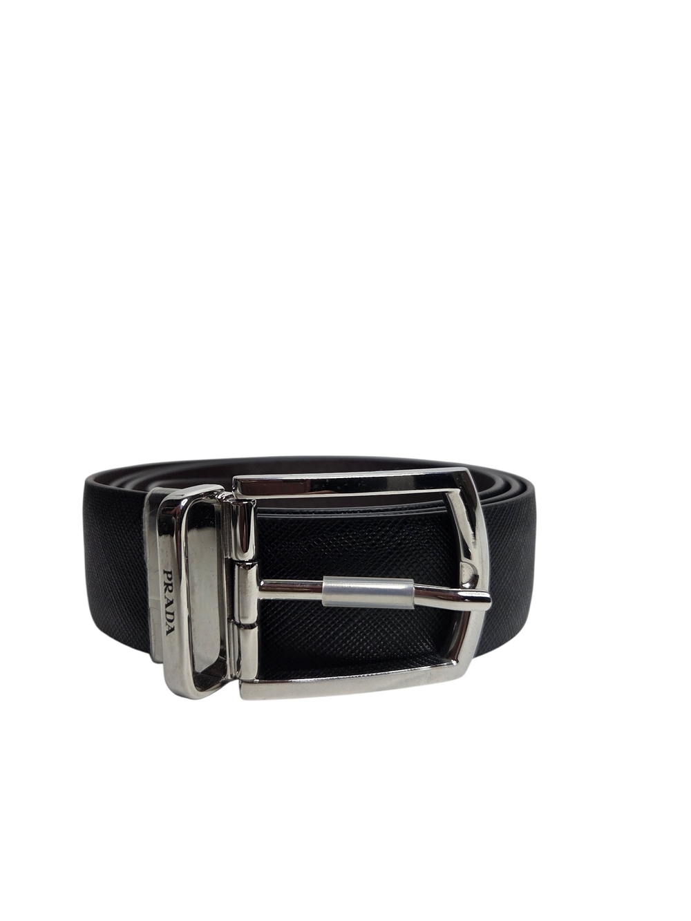 Prada Saffiano Reversible Leather Belt - Black/Brown